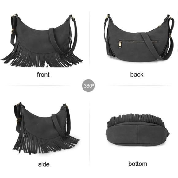 Boho Fringe Purse Small Crossbody Hobo Bags for Women Vegan Suede Western - Picture 6 of 6